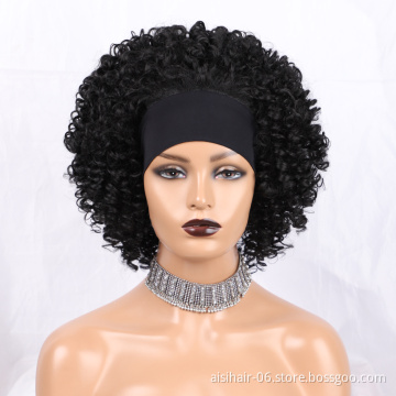 Good black short wave kinky curly brazillian attached wig grip headband hair accessories synthetic headband wigs for black women